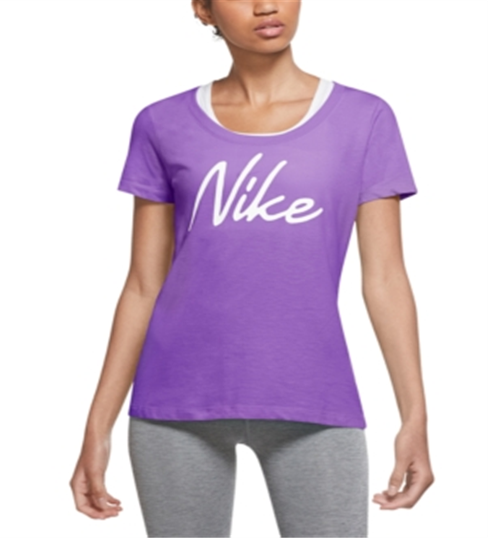 Camiseta de treino Nike Dri Fit Script Logo feminina, roxa, tamanho grande