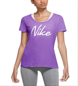 Camiseta de treino Nike Dri Fit Script Logo feminina, roxa, tamanho grande