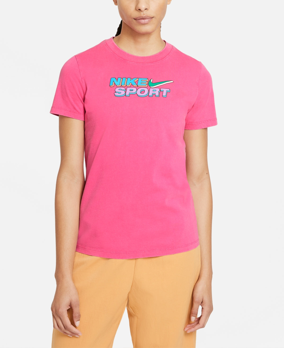 Camiseta Nike Feminina com Logotipo em Algodão Rosa Tamanho Médio