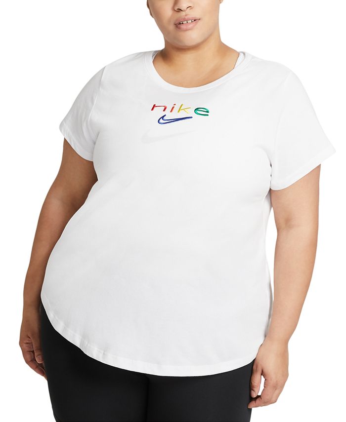 Camiseta Nike Dri Fit Rainbow com logotipo bordado, branca, tamanho 2X