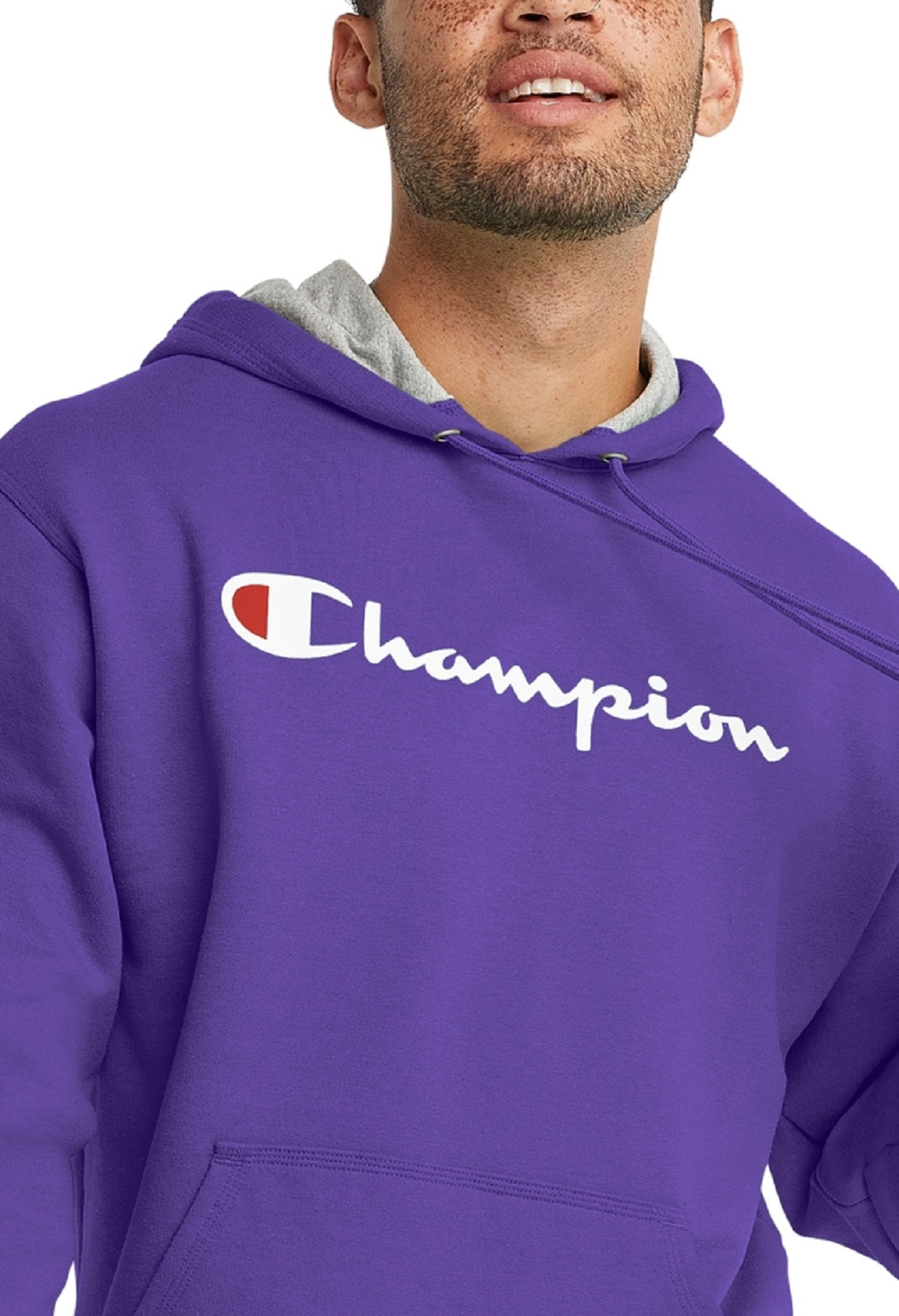 Moletom com capuz Champion masculino com logotipo Powerblend, roxo, tamanho médio