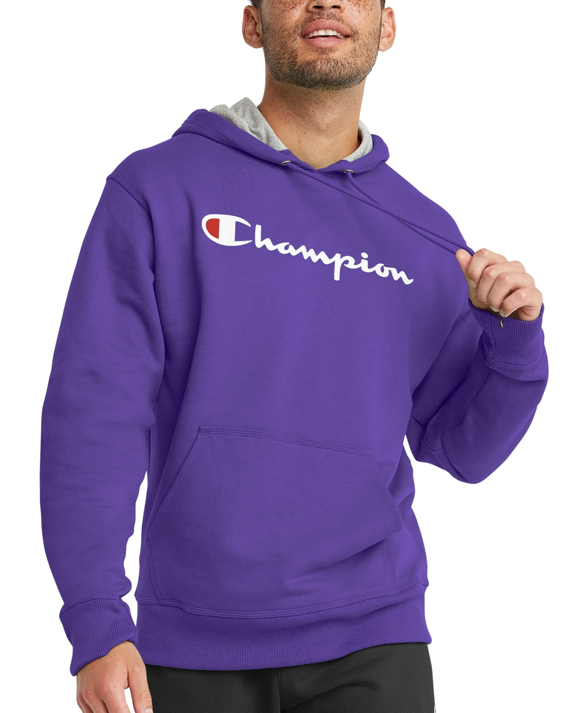 Moletom com capuz Champion masculino com logotipo Powerblend, roxo, tamanho médio