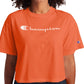 Camiseta curta feminina Champion com logo laranja, tamanho XS
