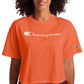 Camiseta curta feminina Champion com logo laranja, tamanho grande