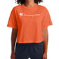 Camiseta curta feminina Champion com logo laranja, tamanho grande
