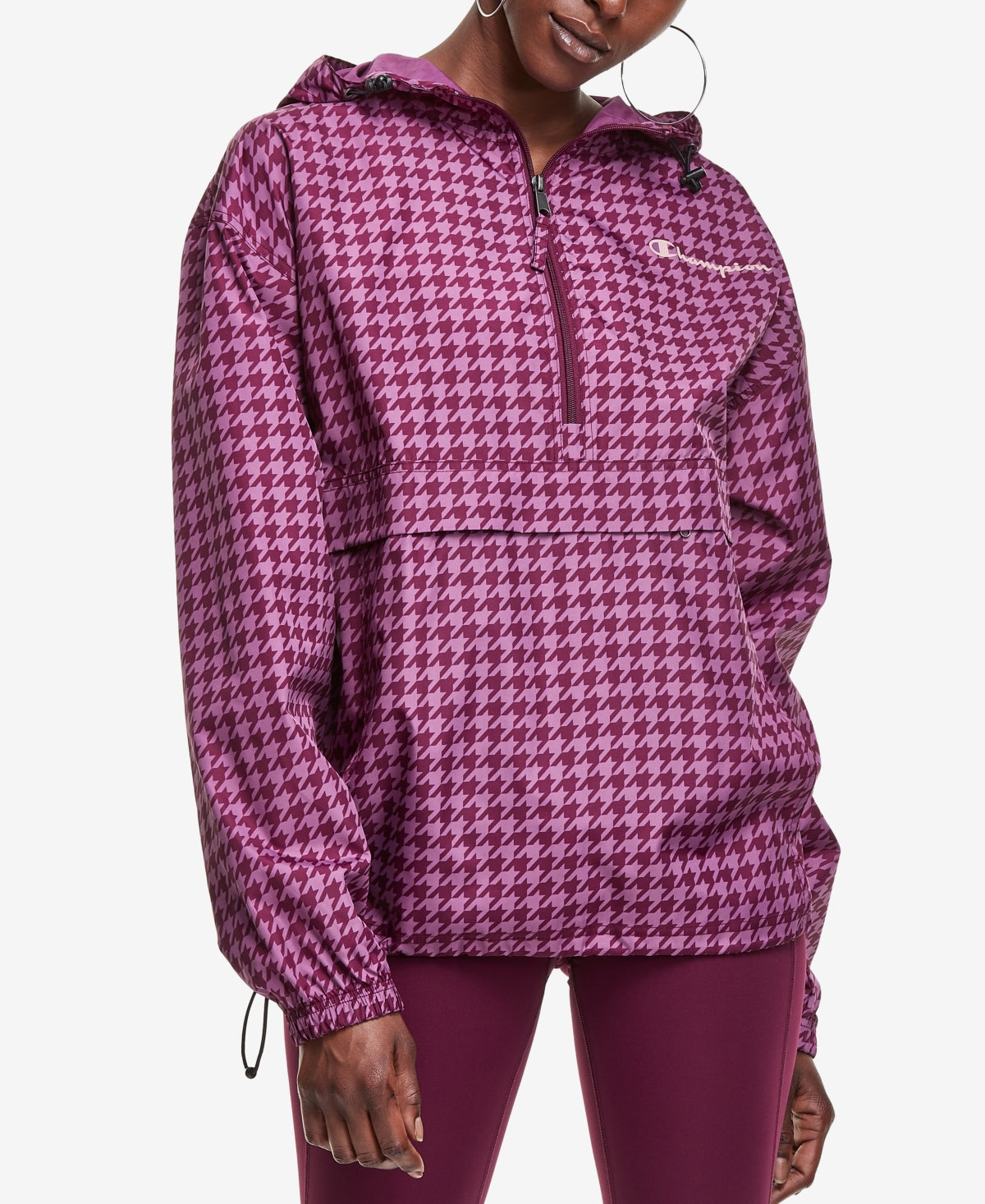 Jaqueta corta-vento feminina Champion, dobrável, com zíper, roxa, tamanho extragrande