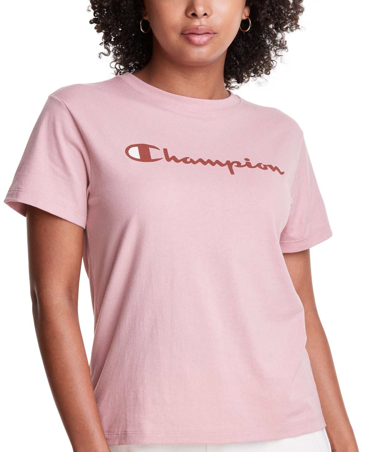 Camiseta Champion Classic Logo Feminina Rosa Tamanho Grande
