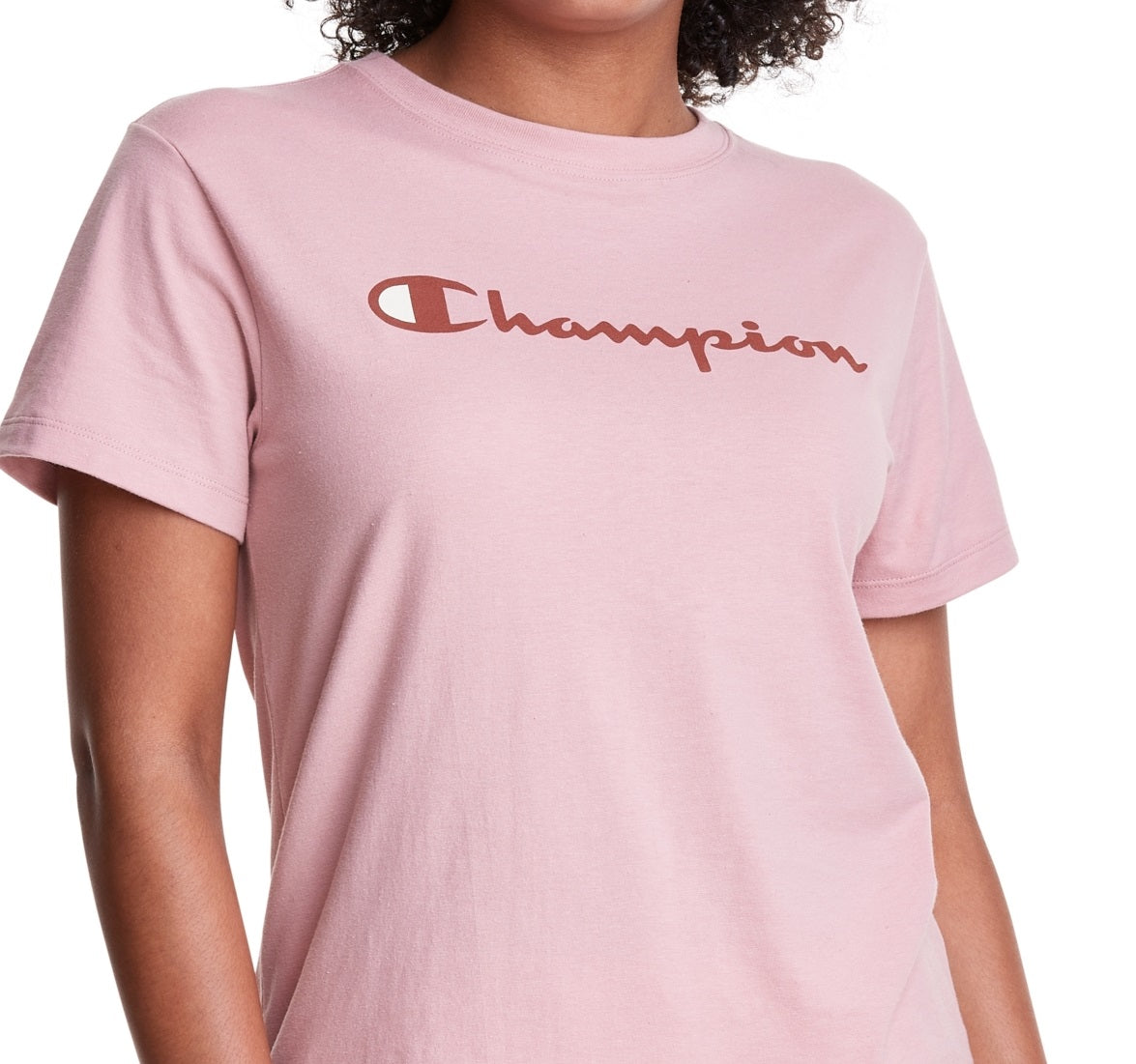 Camiseta Champion Classic Logo Feminina Rosa Tamanho Grande