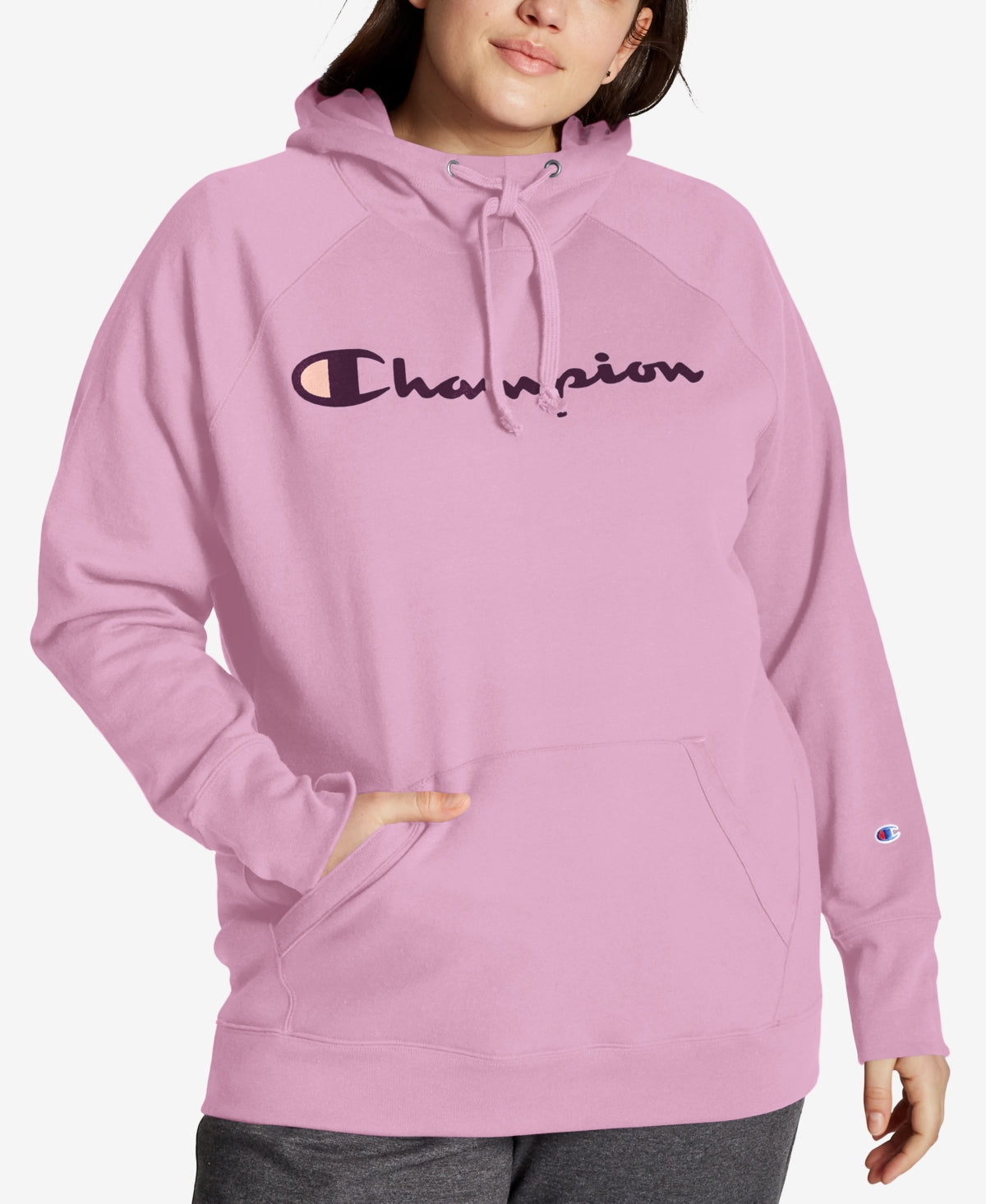 Moletom com capuz Champion Powerblend Logo Feminino Rosa Tamanho 2X