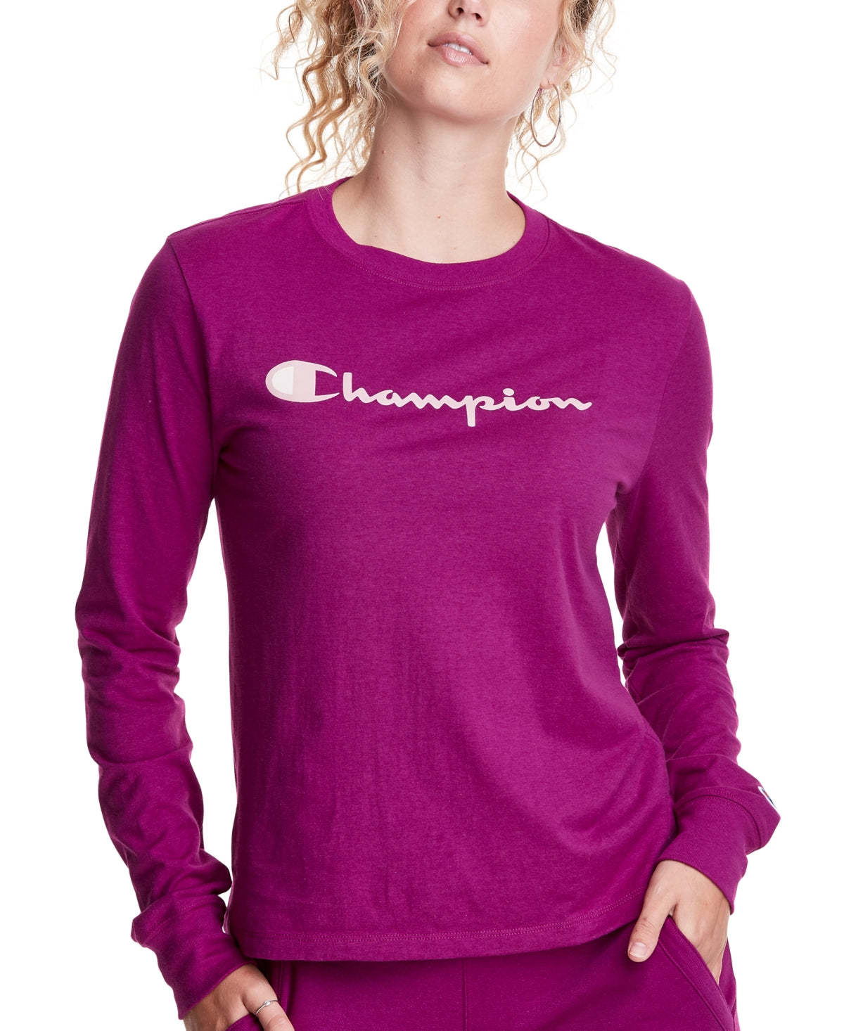 Camiseta feminina Champion Classic manga comprida roxa tamanho pequeno