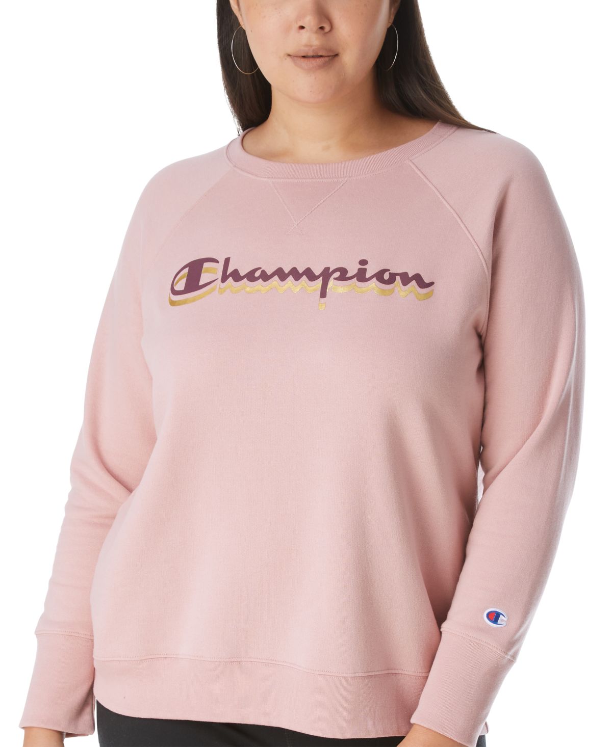 Moletom com estampa de logotipo Champion feminino, rosa, tamanho 3X