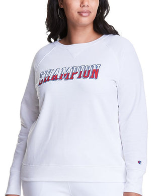 Moletom com estampa de logotipo Champion feminino, branco, tamanho XX-G