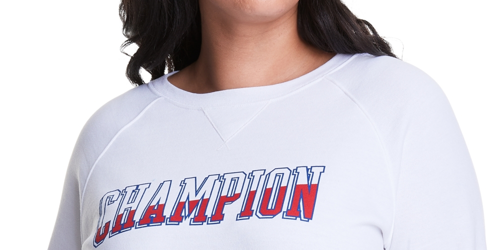 Moletom com estampa de logotipo Champion feminino, branco, tamanho XX-G