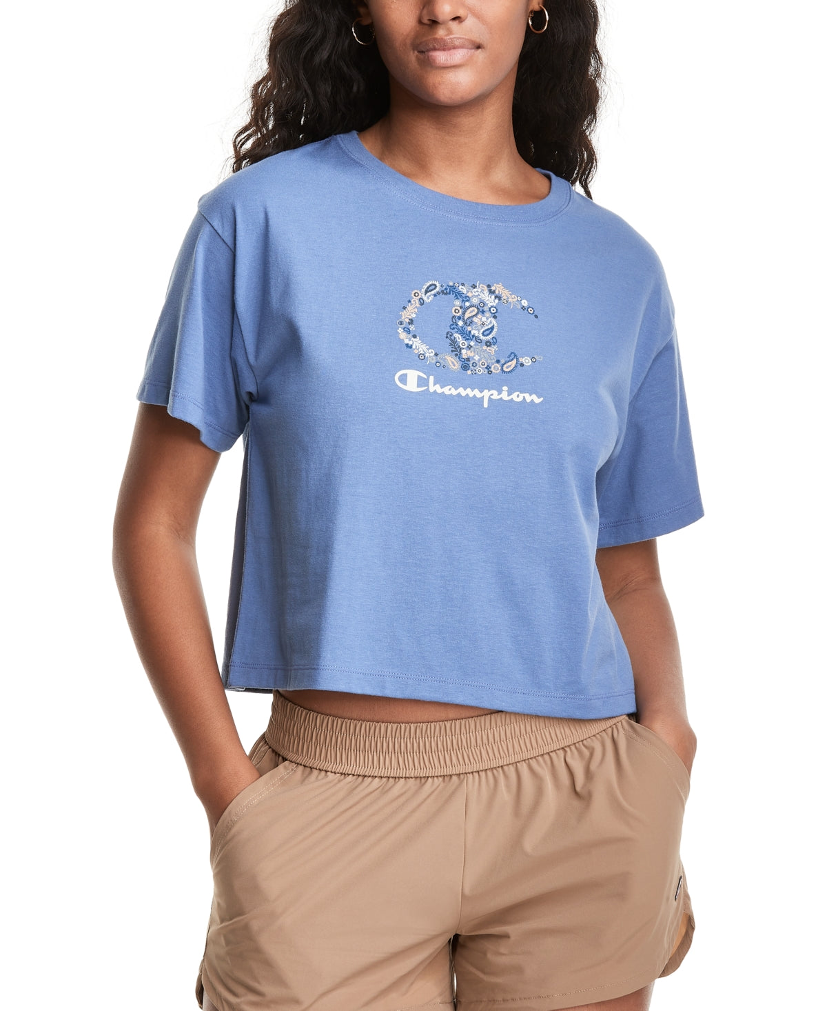 Champion Short Feminino Gola Redonda Cropped Azul Tamanho Grande