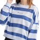 Champion Blusa feminina listrada de algodão manga comprida azul tamanho grande
