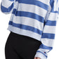 Champion Blusa feminina listrada de algodão manga comprida azul tamanho grande