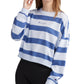 Champion Blusa feminina listrada de algodão manga comprida azul tamanho grande
