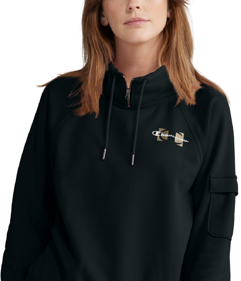 Moletom Champion Campus Feminino com Zíper e Gola Alta Preto Tamanho Grande