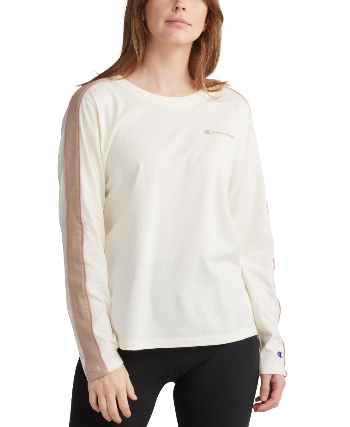 Camiseta feminina Champion Campus Cotton Colorblocked Manga Longa Marrom Tamanho P