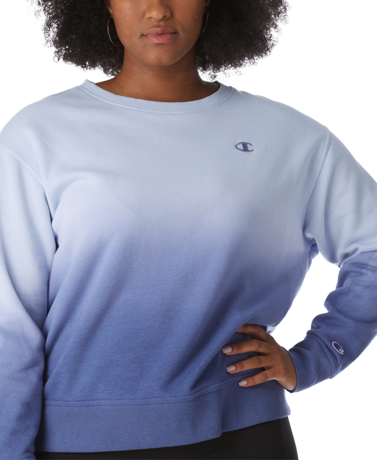 Moletom feminino Champion Fleece Ombre Dyed Crewneck Azul Tamanho 3X