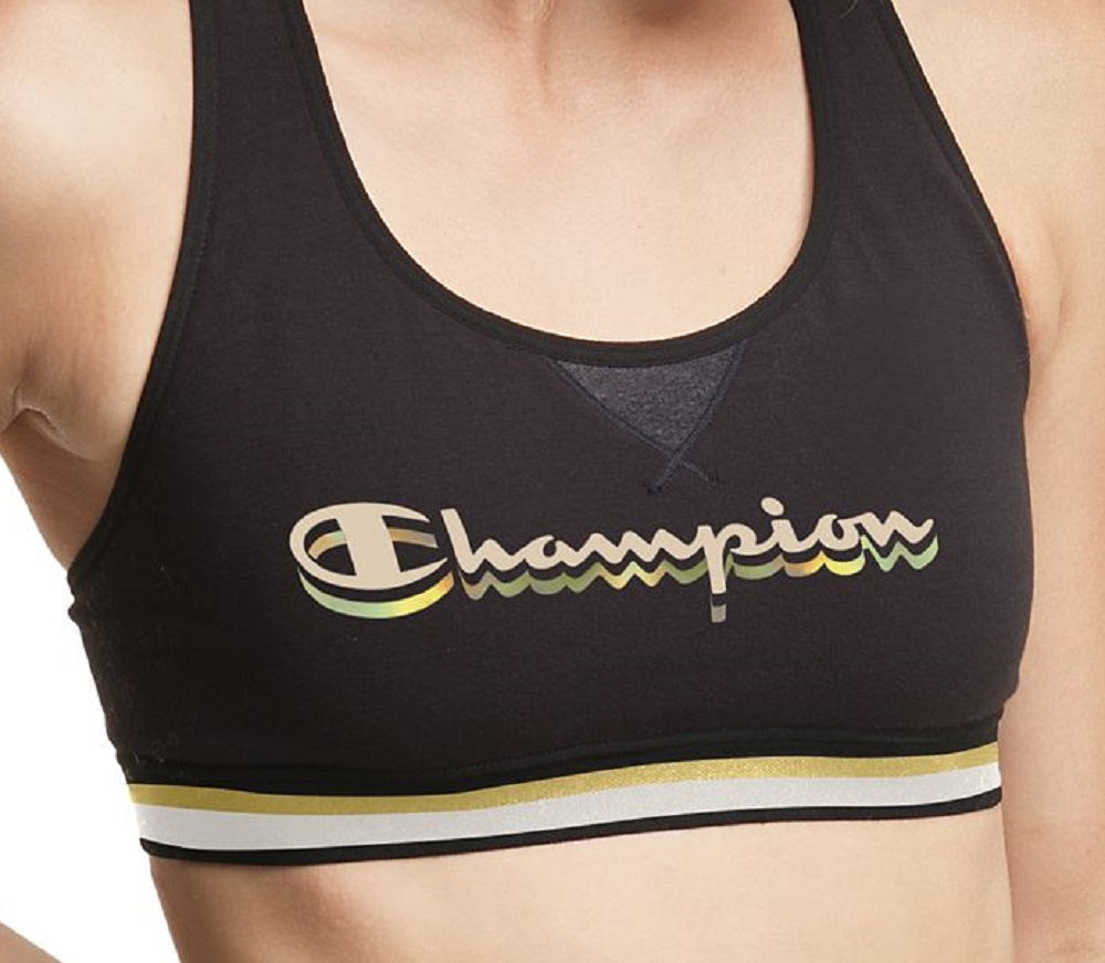 Sutiã esportivo Champion feminino com logotipo de impacto médio, preto, tamanho X-S