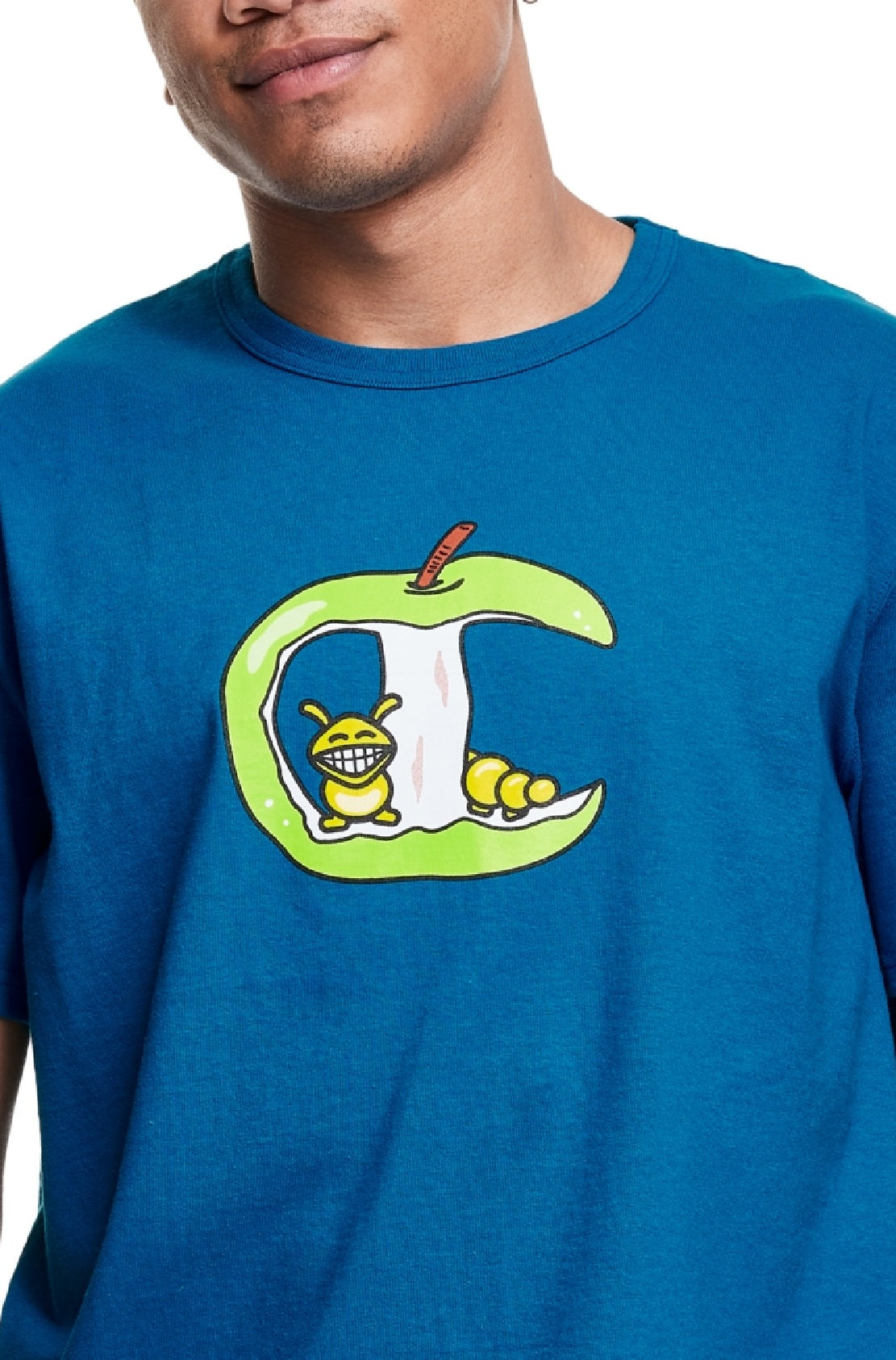 Camiseta masculina Champion com estampa gráfica Apple Core Logo, azul, tamanho grande