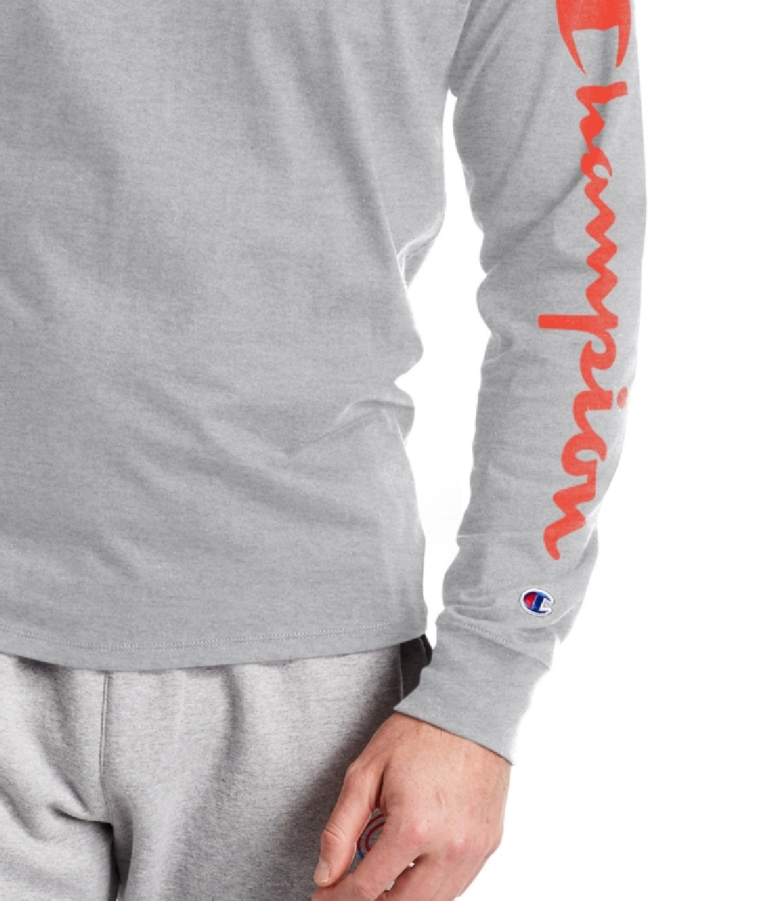 Camiseta masculina Champion Graphic Logo manga comprida cinza tamanho pequeno