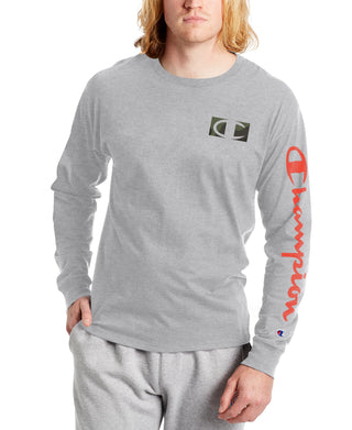 Camiseta masculina Champion Graphic Logo manga comprida cinza tamanho pequeno