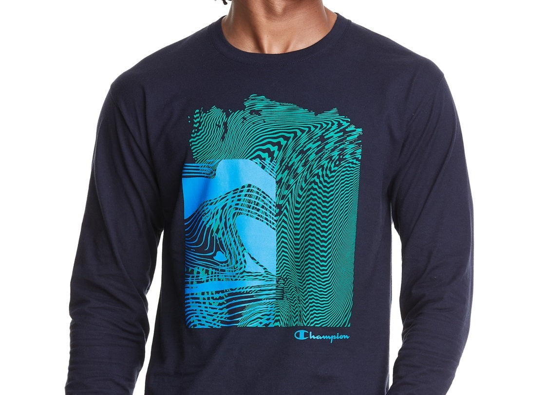 Camiseta masculina Champion com estampa abstrata azul, tamanho médio