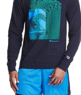 Camiseta masculina Champion com estampa abstrata azul, tamanho médio