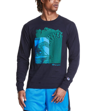Camiseta masculina Champion com estampa abstrata azul, tamanho médio