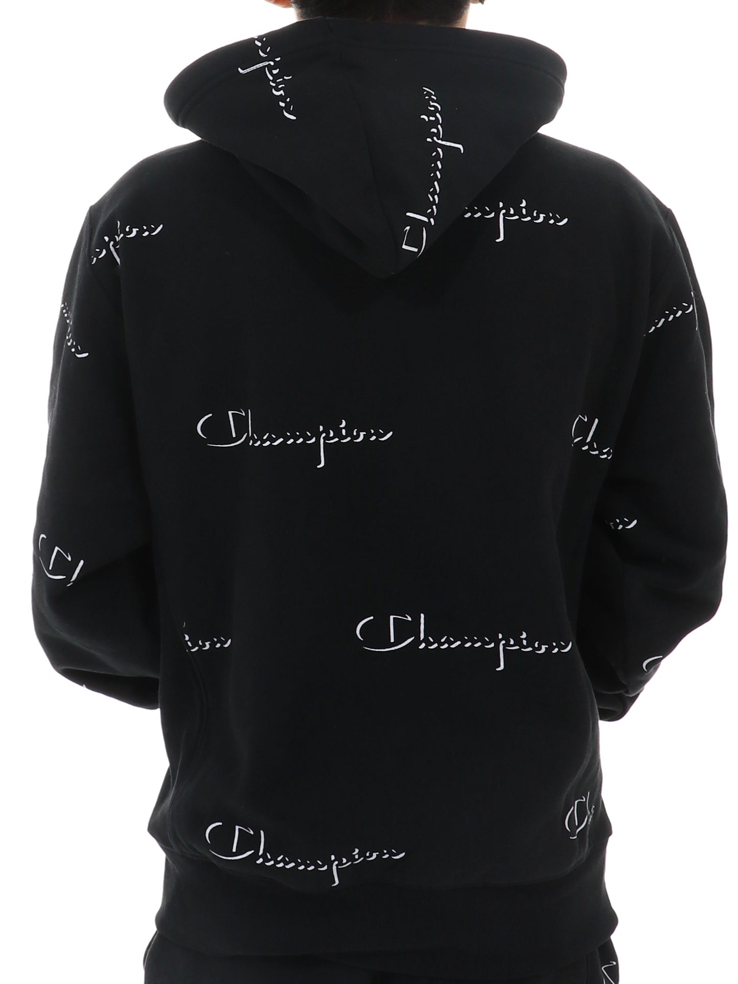 Moletom com capuz masculino Champion Reverse Weave All Over Logo, preto, tamanho XX-G