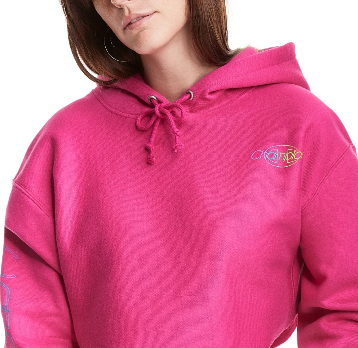 Moletom com capuz feminino Champion Cropped Logo Rosa Tamanho X P