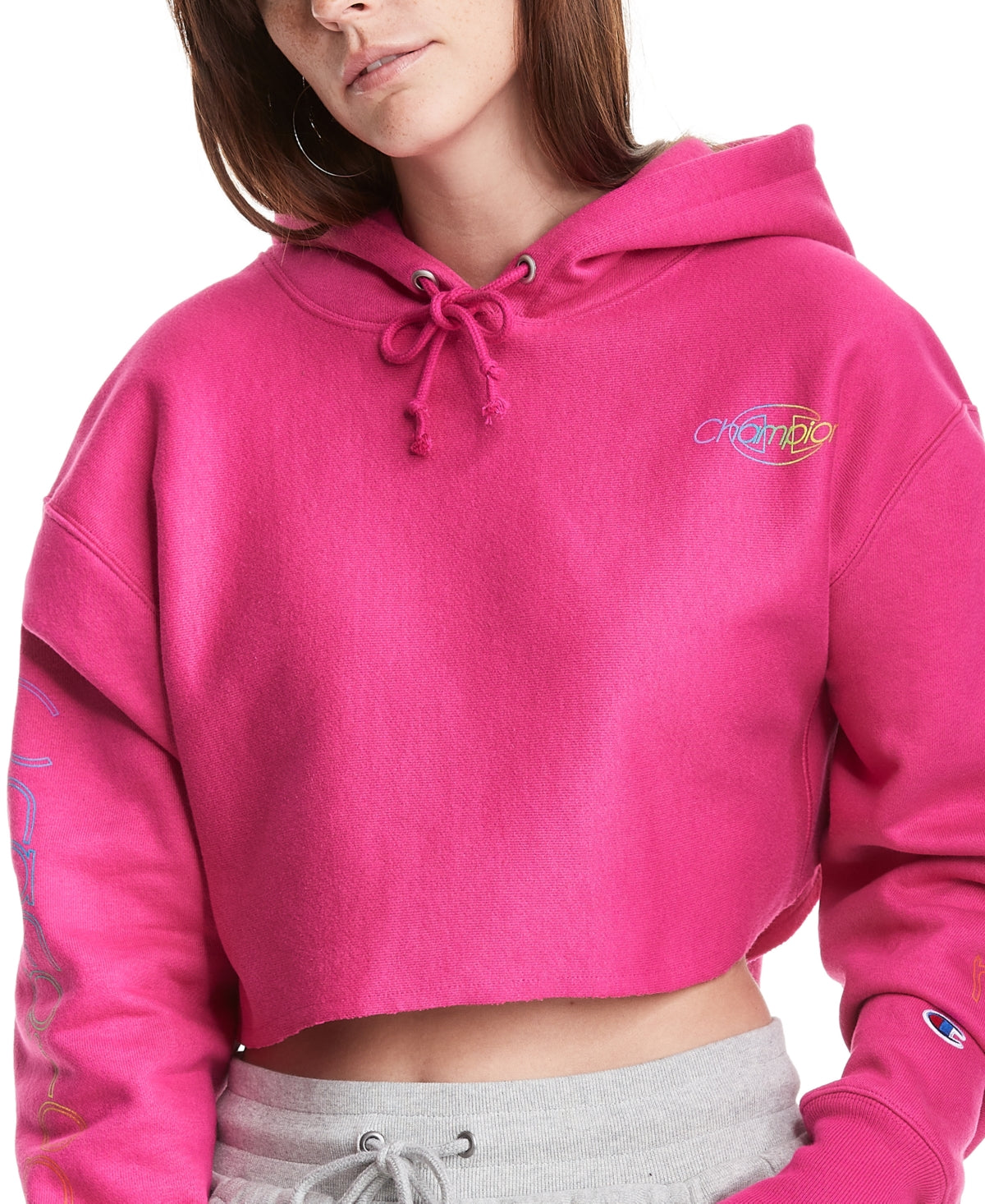 Moletom com capuz feminino Champion Cropped Logo Rosa Tamanho X P