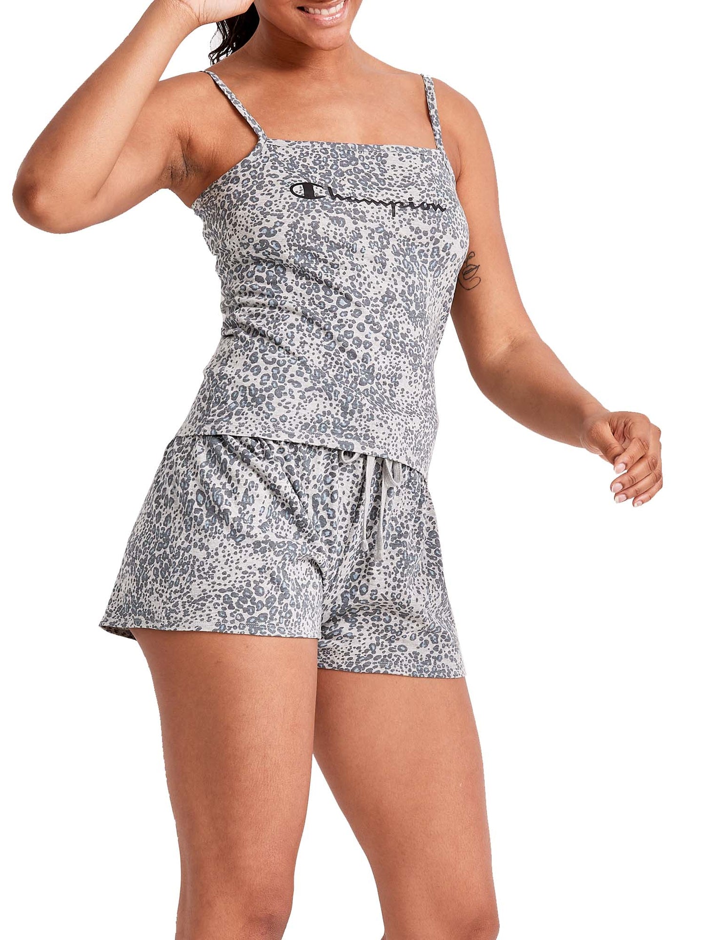 Conjunto de pijama lounge feminino Champion, camisola e shorts, cinza, tamanho extragrande