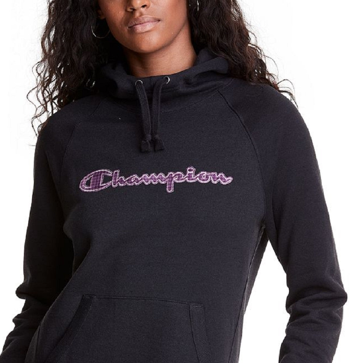 Moletom com capuz Champion feminino com logotipo, preto, tamanho pequeno