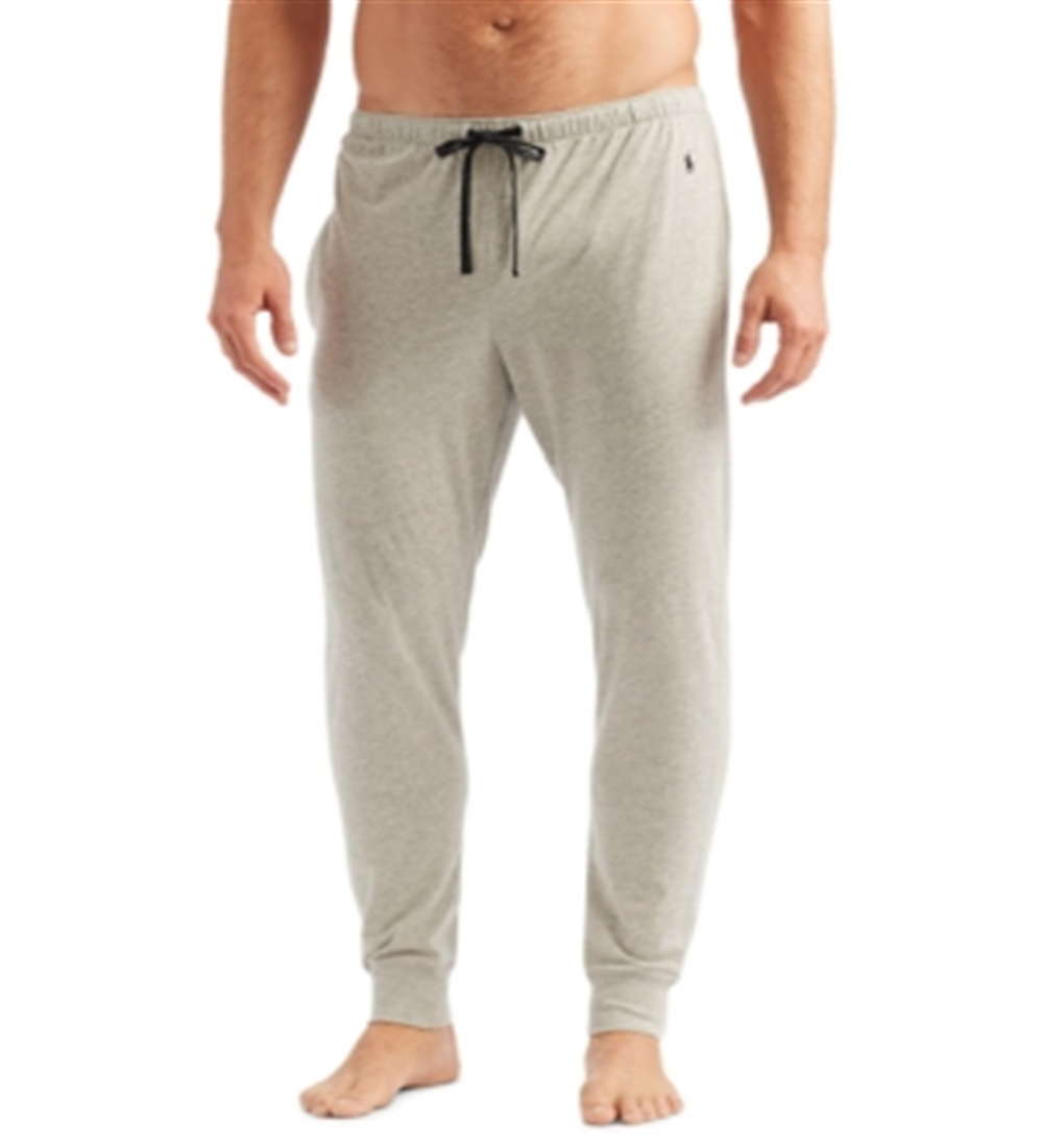 Calça de moletom masculina Polo Ralph Lauren com bolsos canelados e malha canelada, tamanho grande, cinza