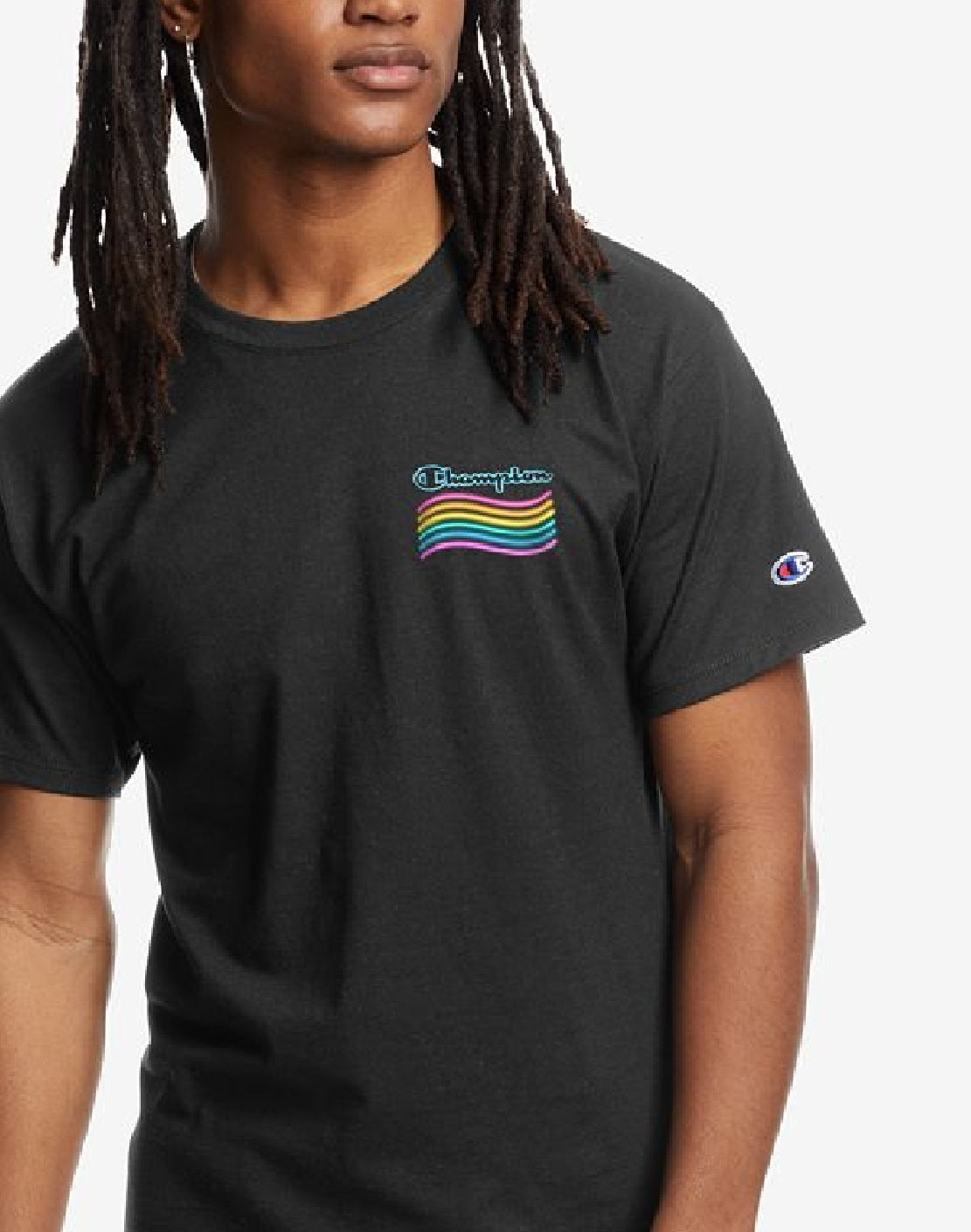 Camiseta masculina Champion Equal V2 com logo gráfico, preta, tamanho médio