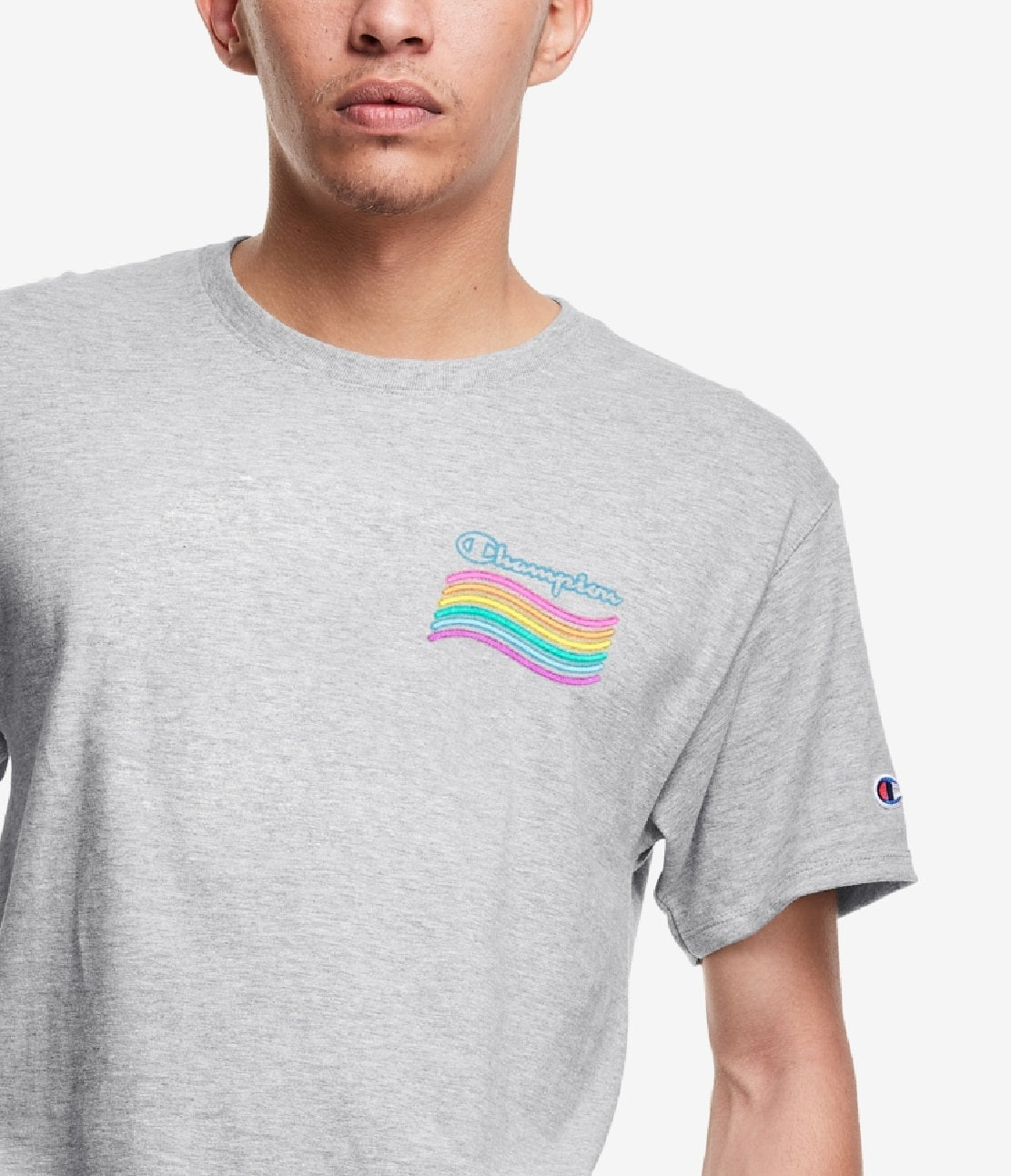 Camiseta masculina Champion Equal V2 com logo gráfico, cinza, tamanho grande