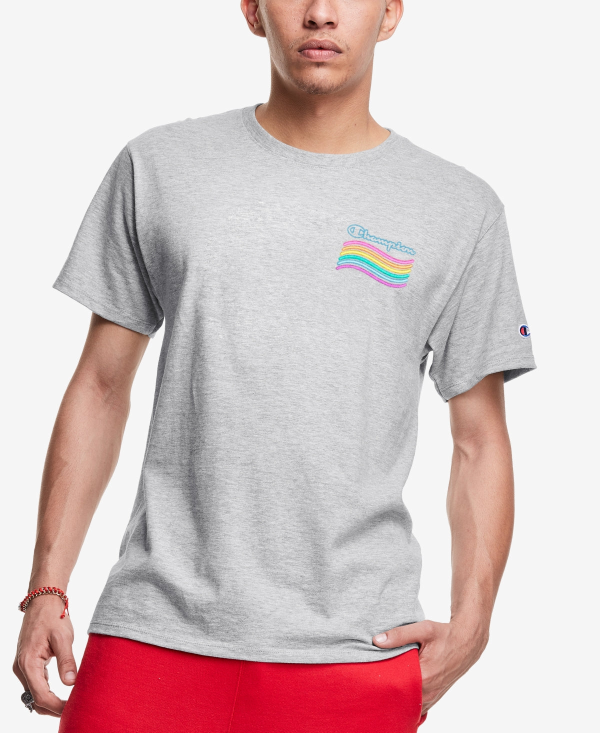 Camiseta masculina Champion Equal V2 com logo gráfico, cinza, tamanho grande