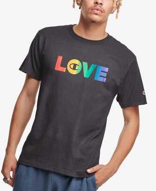 Camiseta gráfica Champion masculina Rainbow Love Jersey cinza, tamanho médio