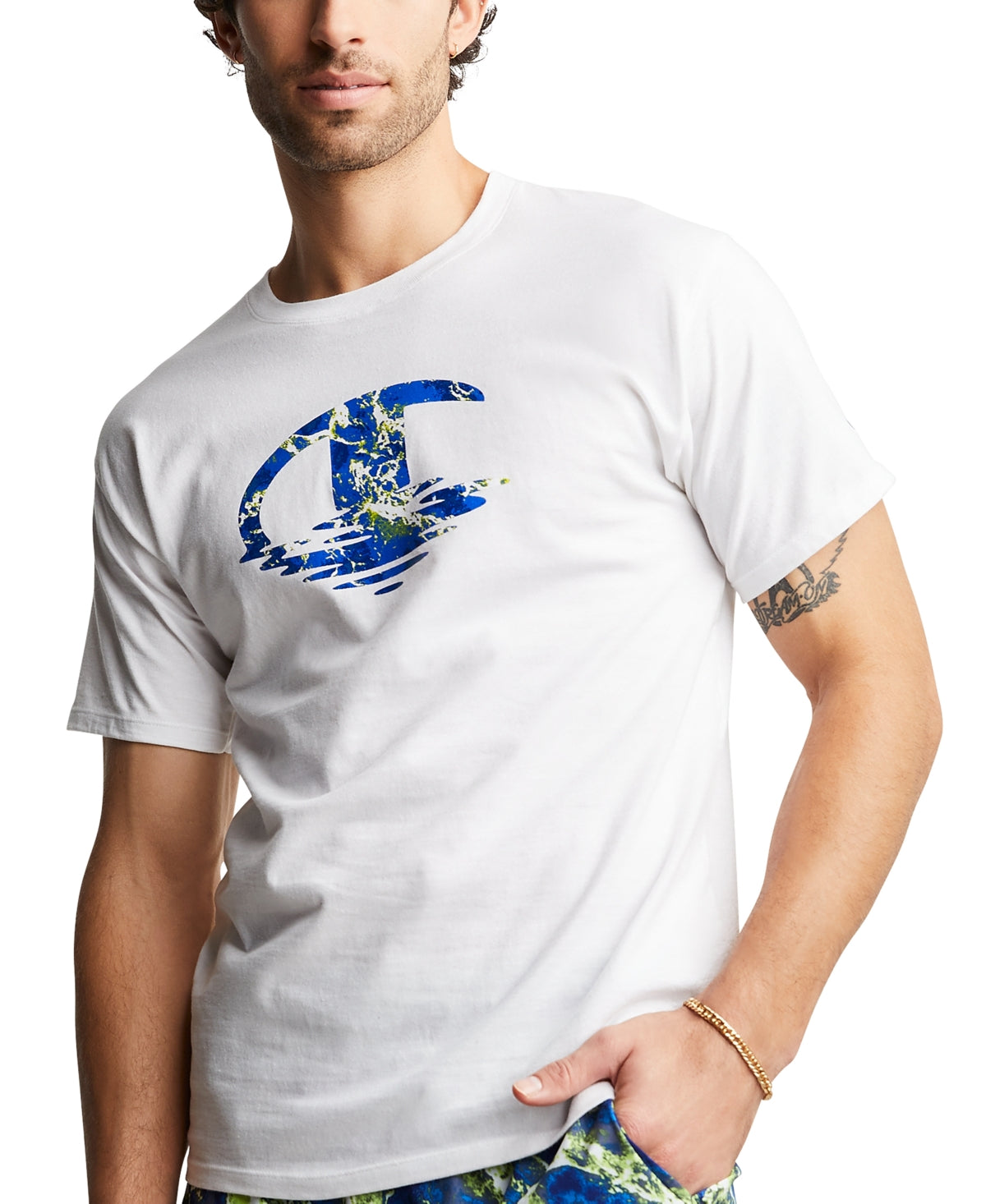 Camiseta masculina Champion Classic Graphic, branca, tamanho pequeno