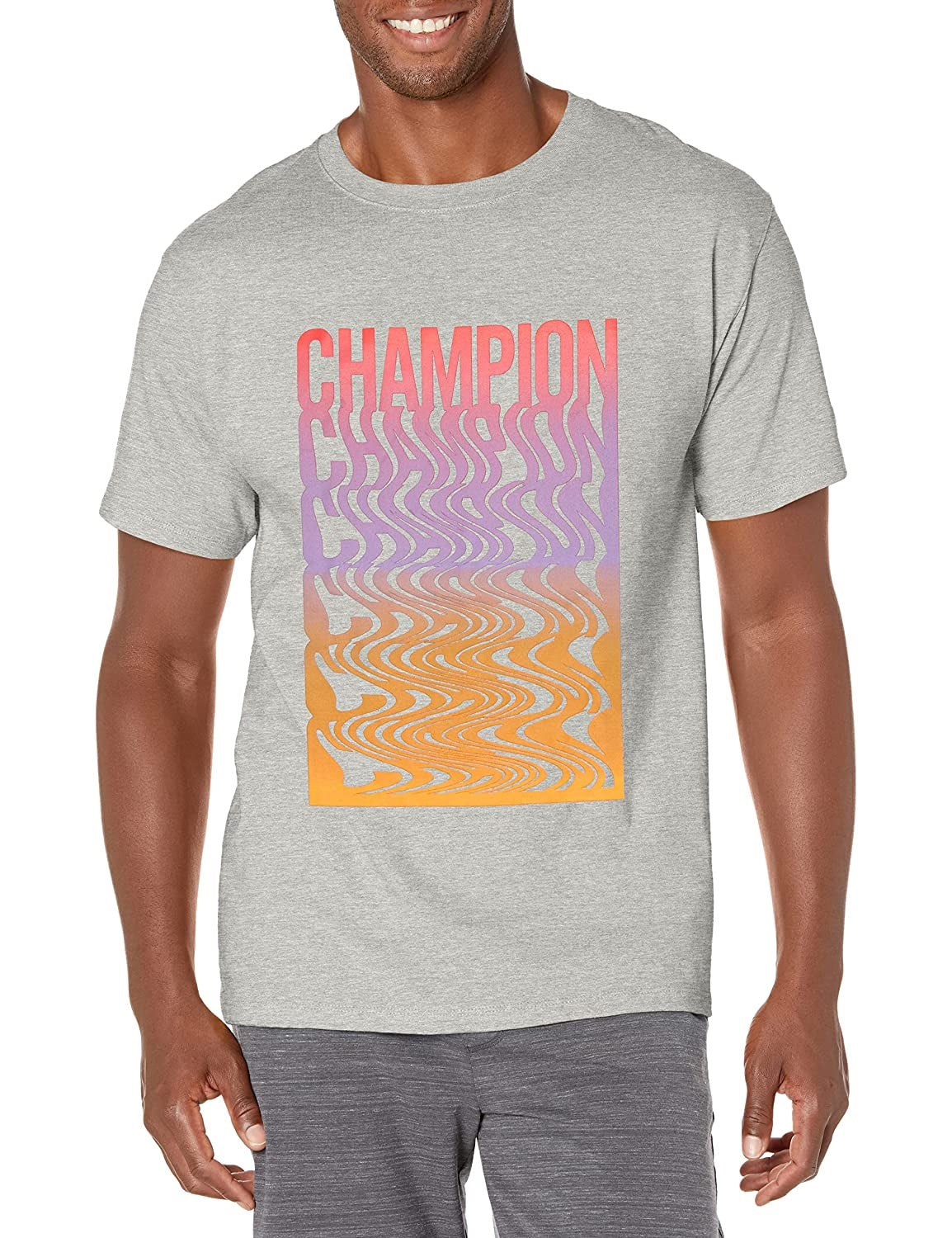 Camiseta Champion Masculina Repeat Ripple Graphic Cinza Tamanho XX-G