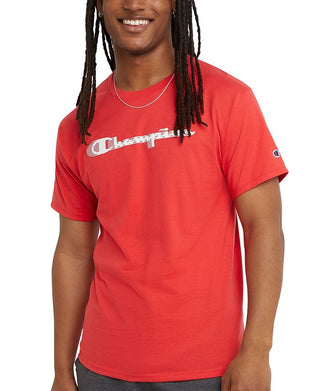 Camiseta masculina Champion Classic Script Logo Crewneck vermelha tamanho grande