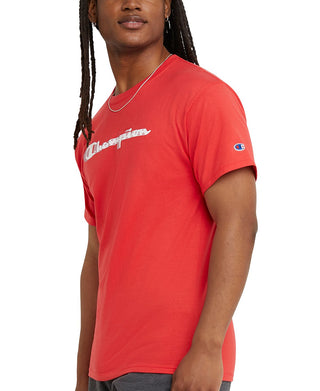 Camiseta masculina Champion Classic Script Logo Crewneck vermelha tamanho grande