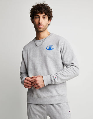 Moletom masculino Champion Standard Fit com estampa de logotipo e lã cinza, tamanho G
