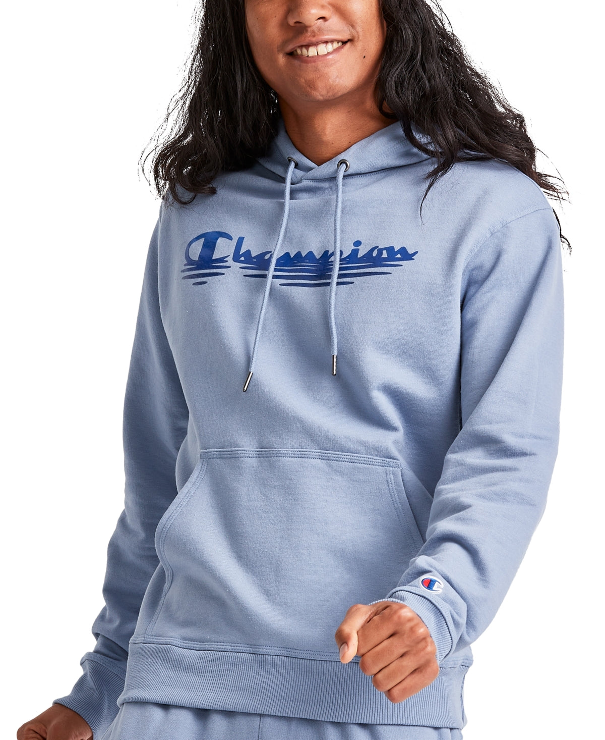 Moletom com capuz Champion Powerblend Logo Print Fleece Masculino Azul Tamanho Médio