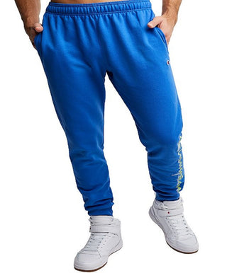 Calça de moletom Champion Powerblend Graphic Jogger masculina, azul, tamanho grande