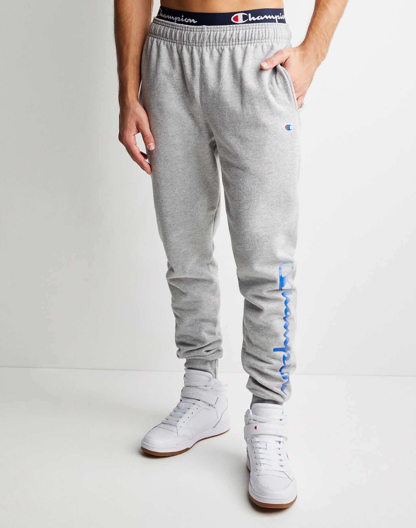 Calça de moletom Champion Powerblend Fleece Masculina Cinza Tamanho Médio