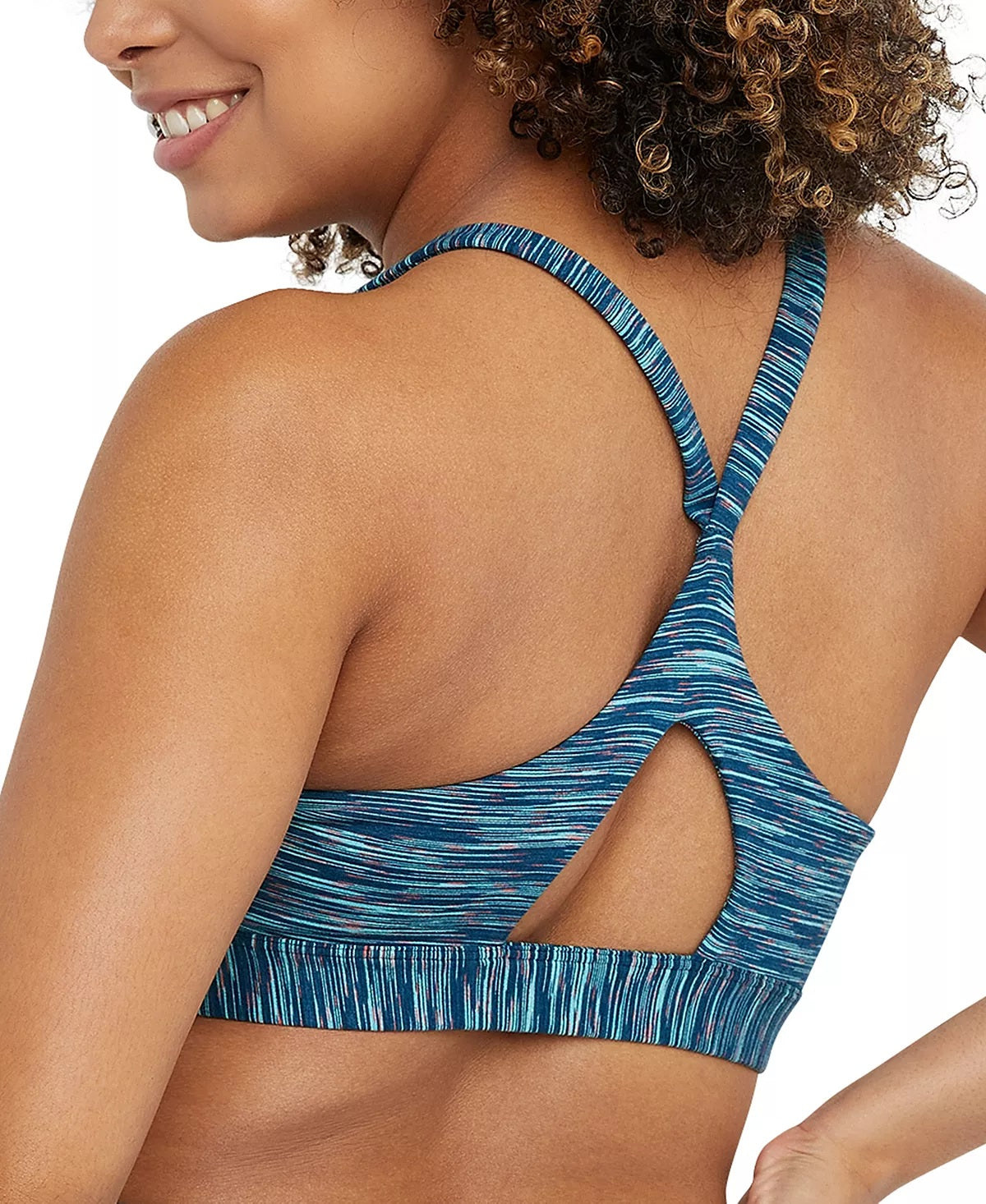 Sutiã esportivo franzido Champion feminino Soft Touch, azul